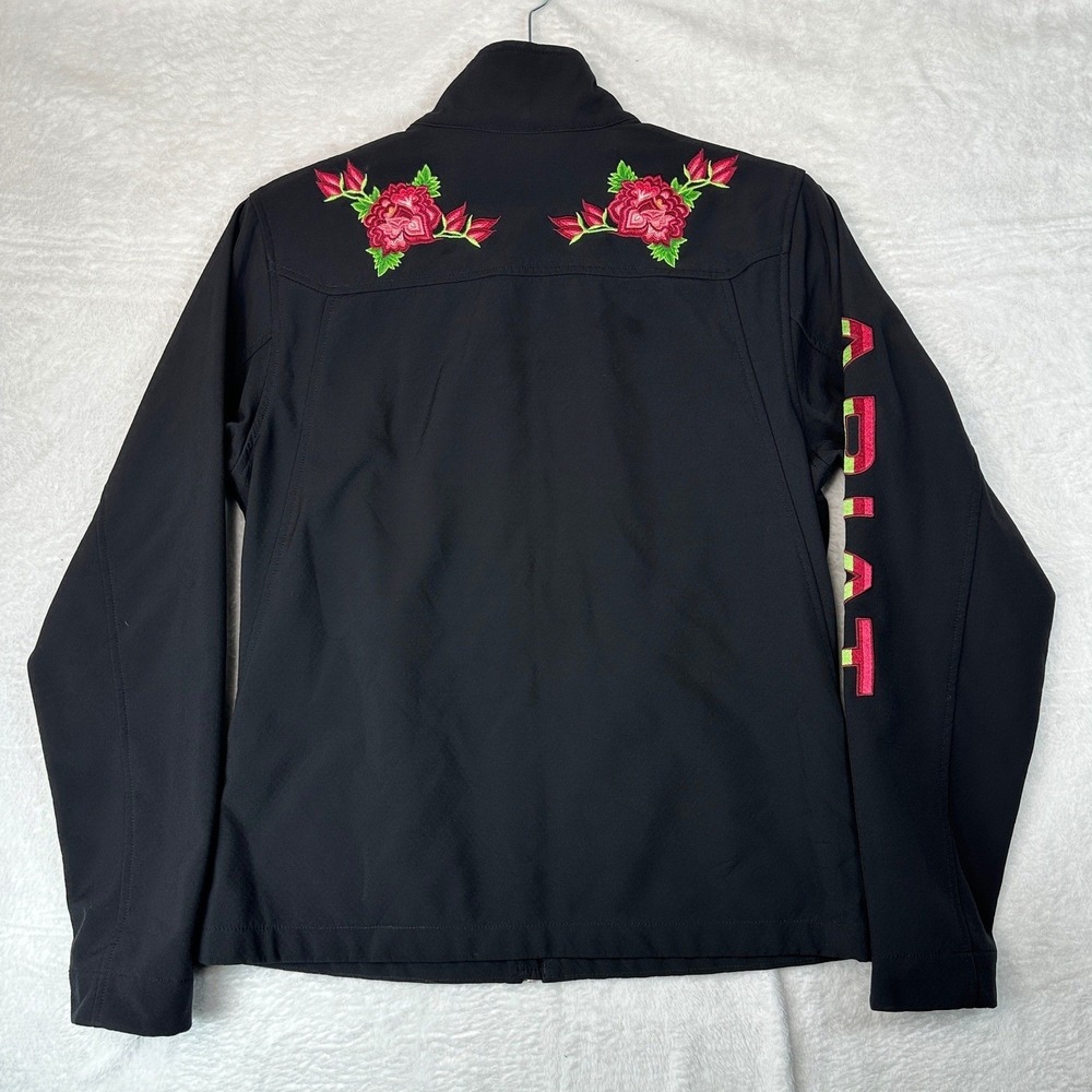 Ariat Softshell Jacket Women M Black Floral Embroidery Ariattek Logo Full Zip
